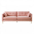 Dwuosobowa sofa różowa z aksamitu poliestrowego, złote nogi, 2 poduszki, 200 x 86 x 84 cm