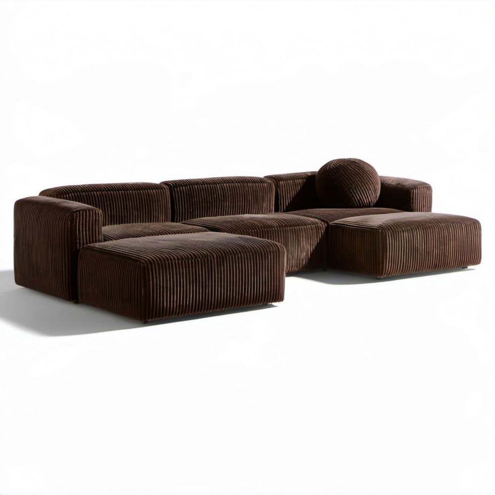 Modułowa sofa narożna z tkaniny sztruksowej, brązowa, 300 x 170 x 70 cm