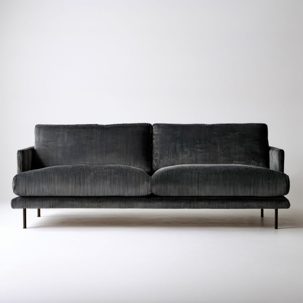 Dwuosobowa sofa z poliestrowego sztruksu, czarna, 200 x 90 x 82 cm