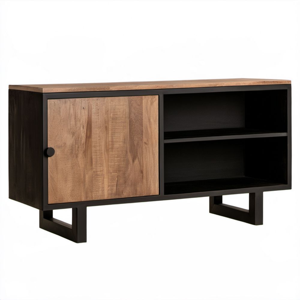 Szafka RTV z drewna i stali 120 x 40 x 60 cm brązowo-czarna