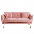 Trzyosobowa sofa różowa z aksamitną tapicerką i złotymi nogami, 200 × 85 × 85 cm