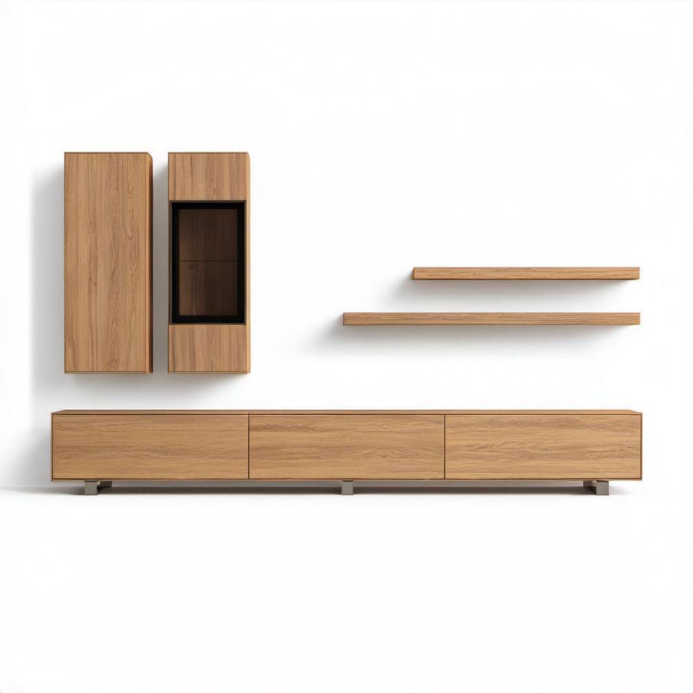 5-elementowy zestaw mebli RTV z płyty laminowanej w kolorze dębu naturalnego, 300 × 45 × 150 cm