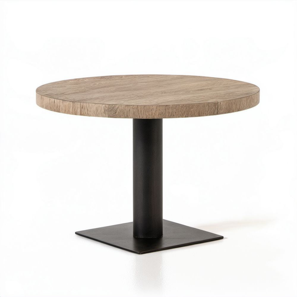 Okrągły stół barowy z MDF i stali, jasny dąb/czarny, Ø 80 cm, wys. 110 cm