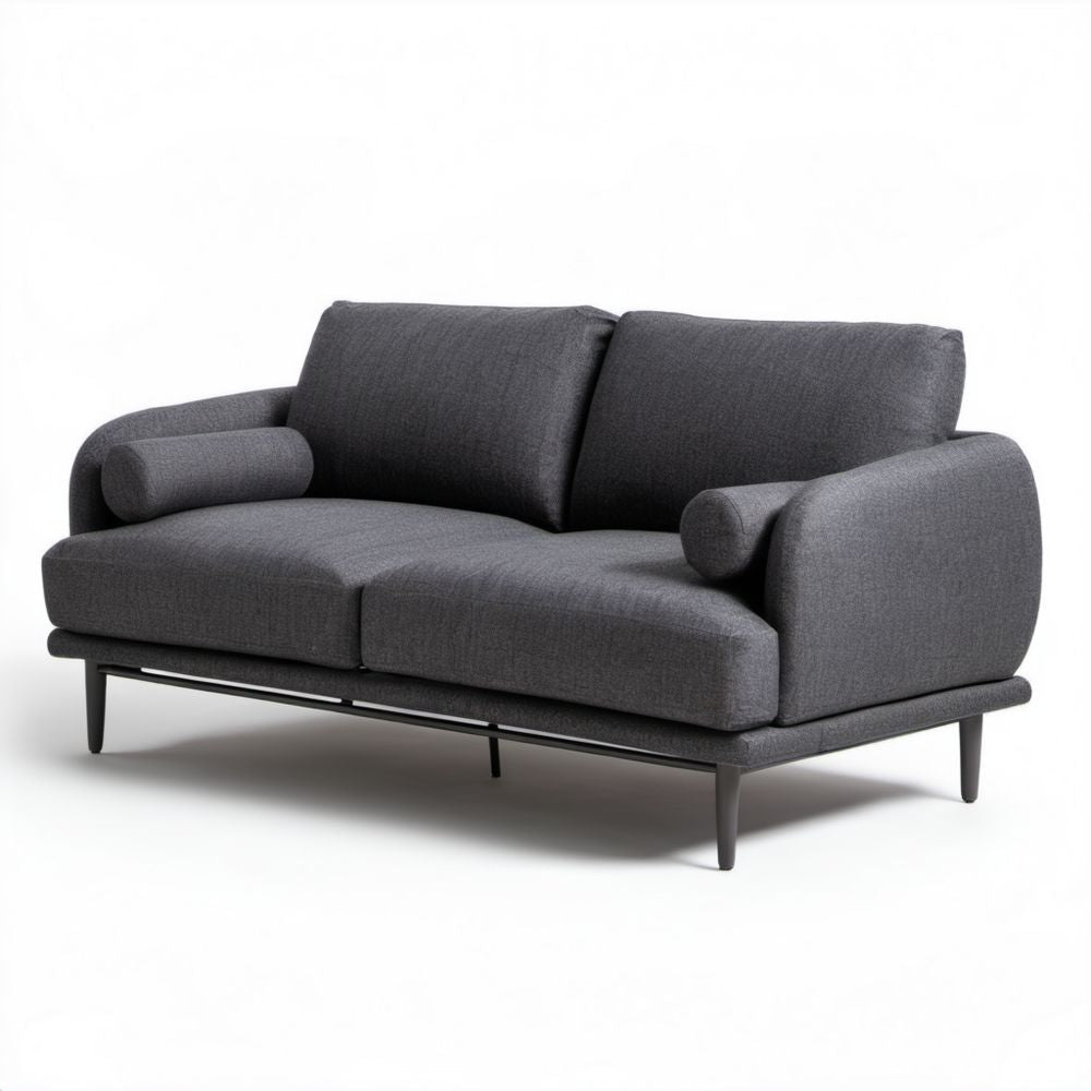 Sofa dwuosobowa ciemnoszara z tapicerką poliestrową, 160 x 88 x 82 cm