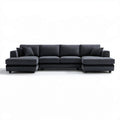 Grafitowo-czarna sofa modułowa z dwoma szezlongami, tapicerowana tkaniną, 360 × 160 × 85 cm
