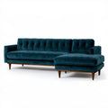 Ciemnoturkusowa sofa narożna z prawostronnym szezlongiem, aksamitowa, 250 x 160 x 85 cm