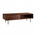 Prostokątny drewniany stolik kawowy z szufladą i wnęką, brązowo-czarny, 120 x 40 x 45 cm