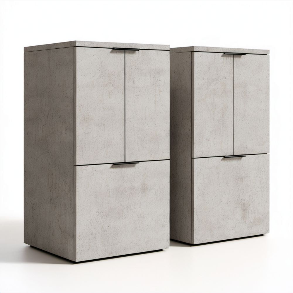 Zestaw 2 kredensów z płyty wiórowej laminowanej, jasny beton/czarny, 80 x 40 x 160 cm