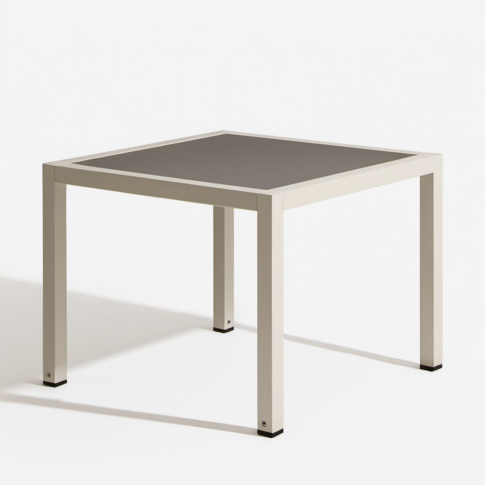 Kwadratowy stół ogrodowy aluminiowy ze szklanym blatem 90 × 90 × 74 cm beżowy
