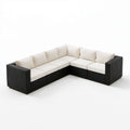 5-częściowa narożna sofa ogrodowa z polirattanu PE, czarno-kremowa, 260 x 260 x 65 cm