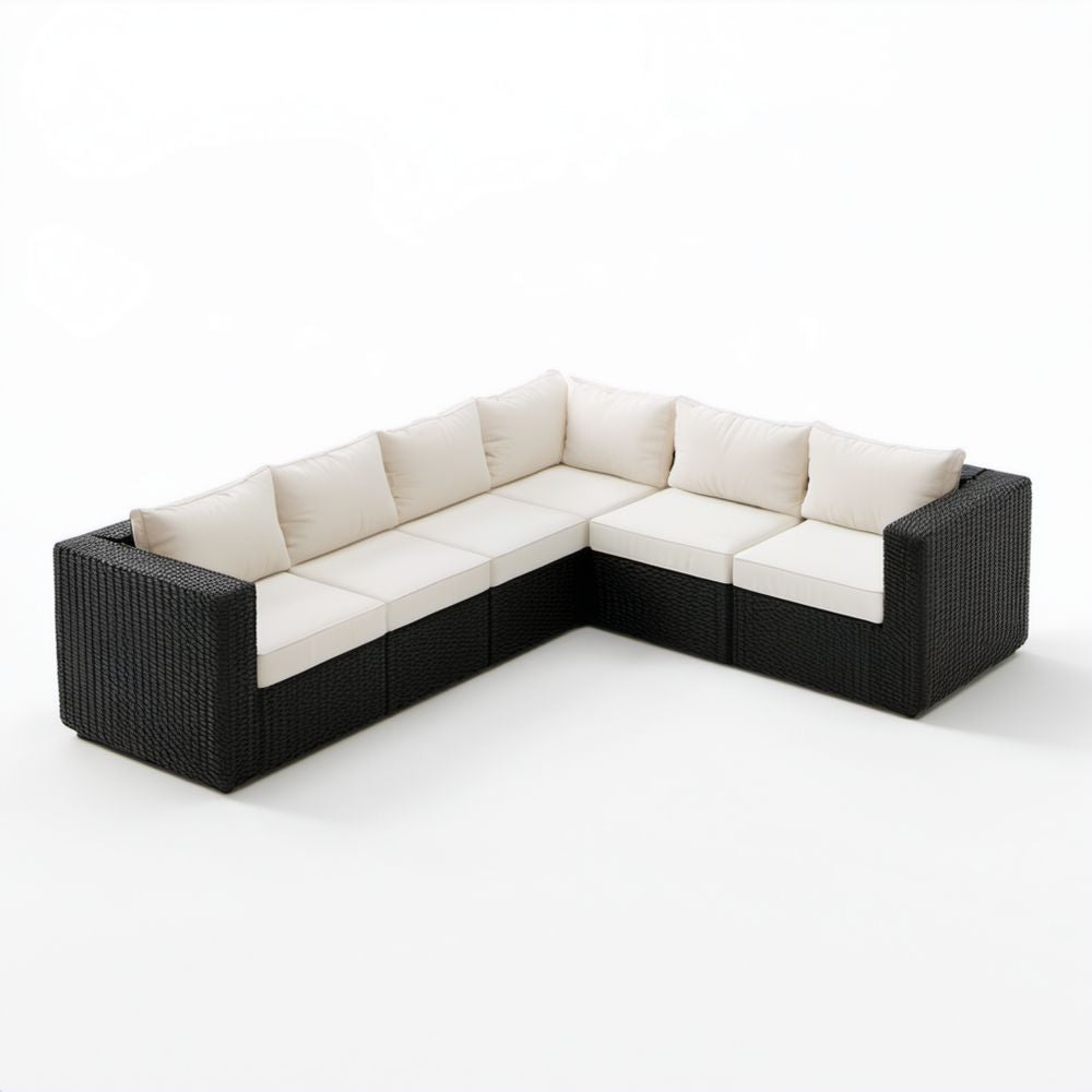 5-częściowa narożna sofa ogrodowa z polirattanu PE, czarno-kremowa, 260 x 260 x 65 cm