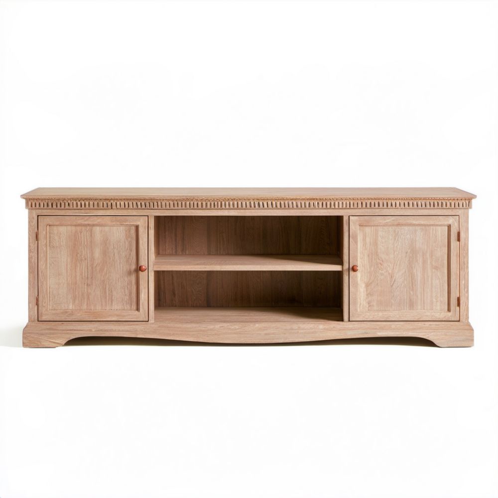 Jasnobrązowa drewniana szafka RTV z litego drewna mango 160 × 45 × 60 cm