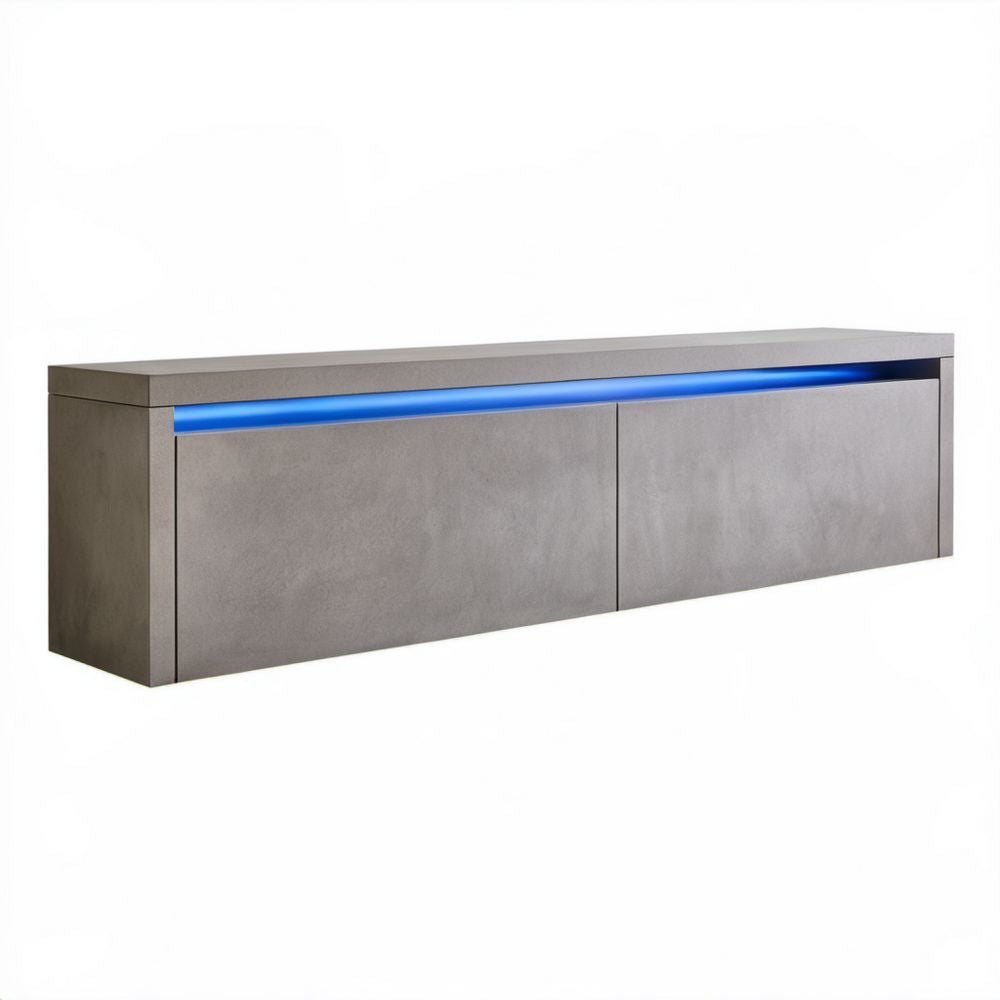 Prostokątna szafka RTV z płyty MDF z oświetleniem LED, szara/błękitna, 180 x 40 x 45 cm