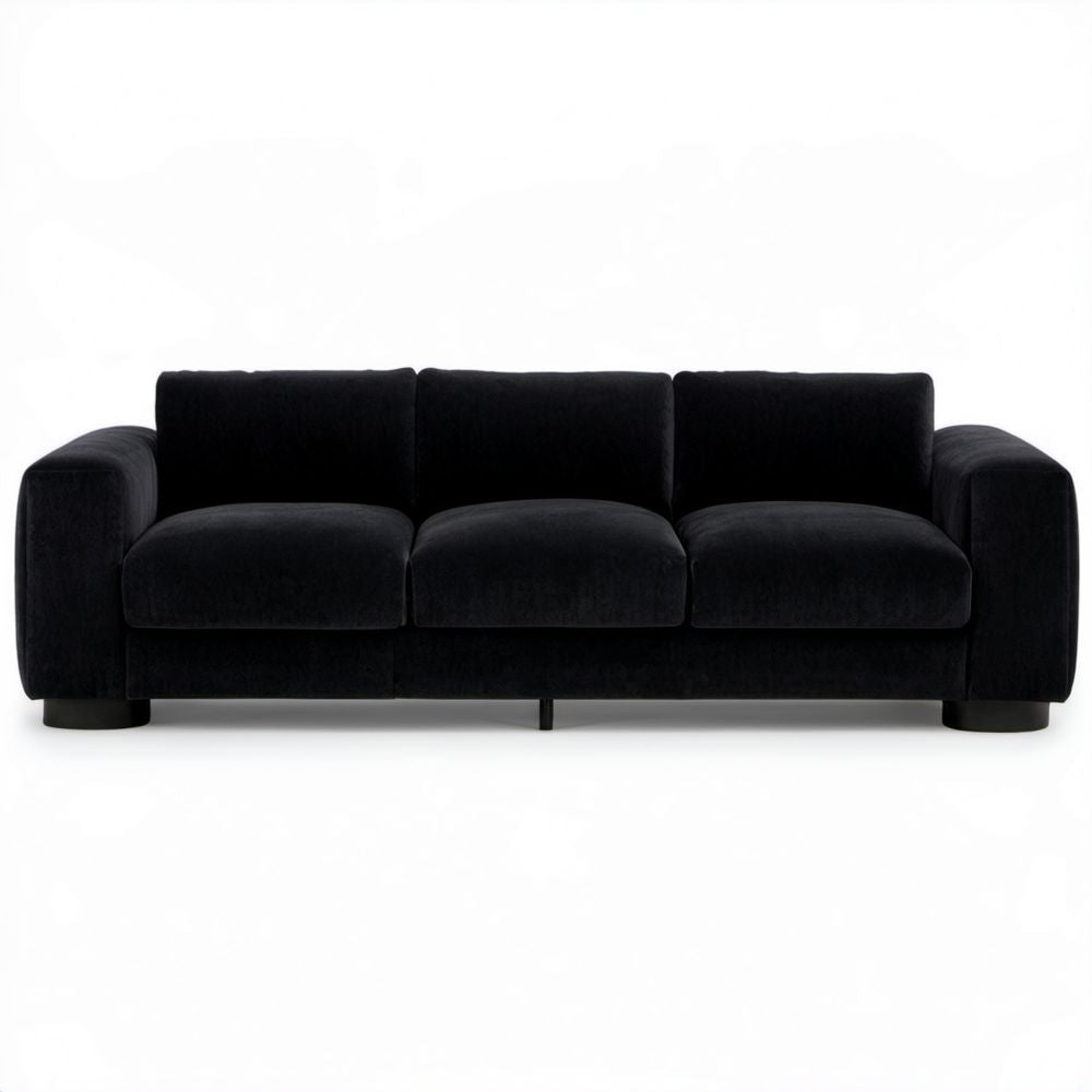 Trzyosobowa sofa z aksamitu czarna 230 x 95 x 85 cm