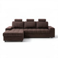 Brązowa sofa narożna L z lewym szezlongiem, tapicerka poliestrowa, 260 x 165 x 92 cm