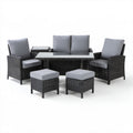 7-częściowy ogrodowy zestaw wypoczynkowy z technorattanu czarno-szary, sofa 130 x 70 x 75 cm