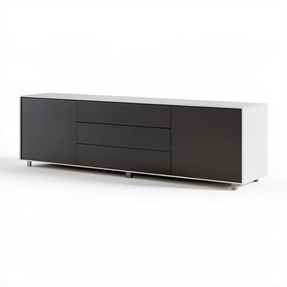 Kredens biało-czarny z płyty MDF i płyty laminowanej, 2 drzwi, 3 szuflady, 200 x 45 x 75 cm